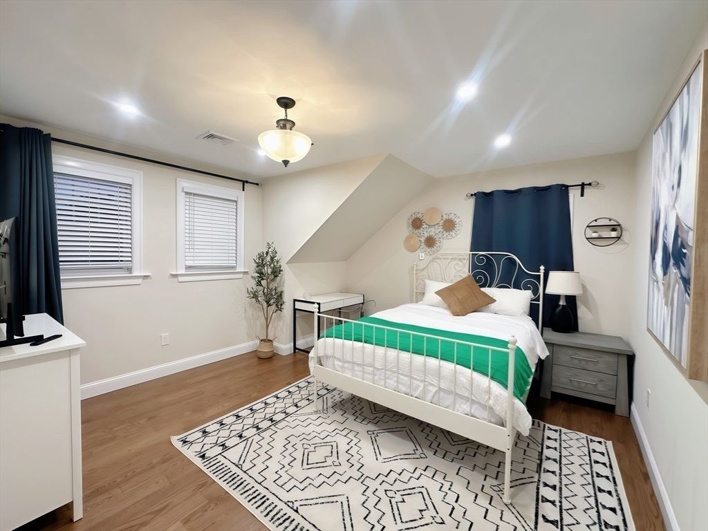 Bedroom, Interior, Recessed Lighting, Wood Texture Flooring