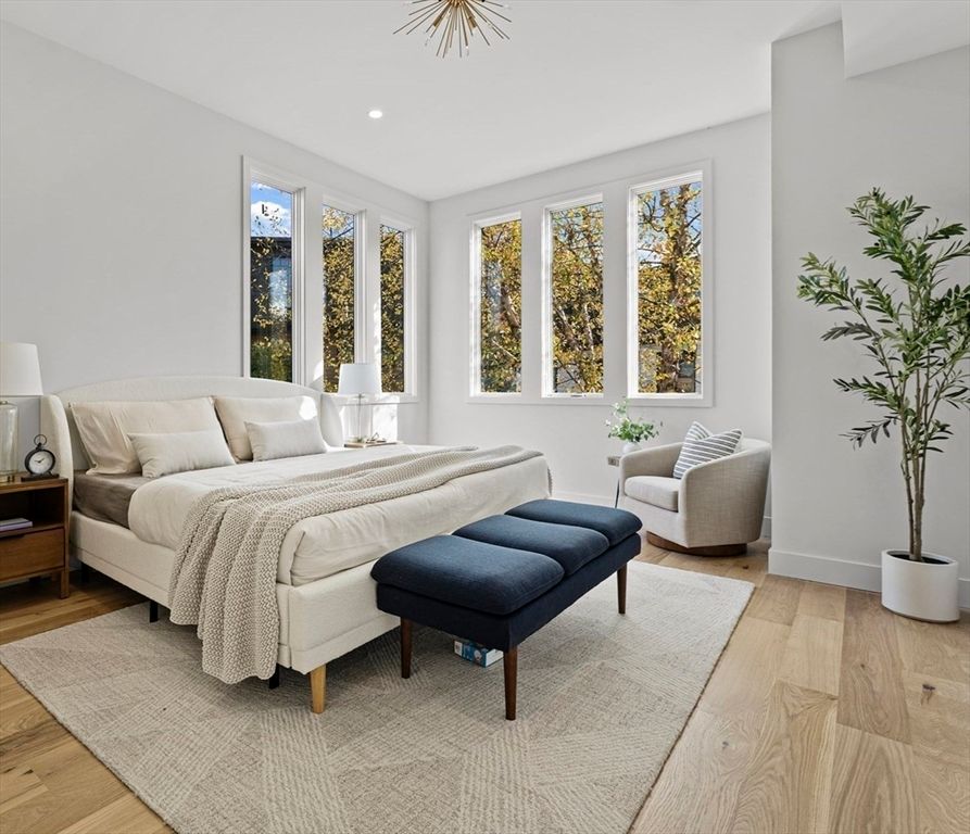 Bedroom, Interior, Recessed Lighting, Wood Texture Flooring