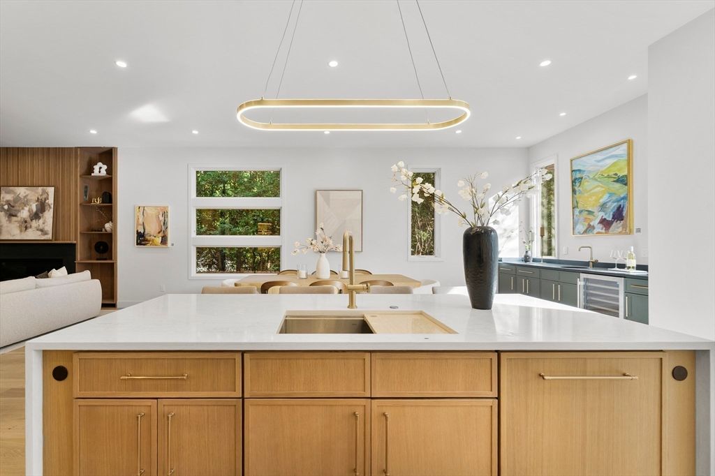 Interior, Kitchen, Pendant Lights, Recessed Lighting, Wood Texture Flooring