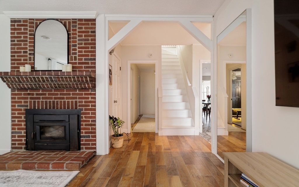 Fireplace, Interior, Stone Walls, Wood Texture Flooring