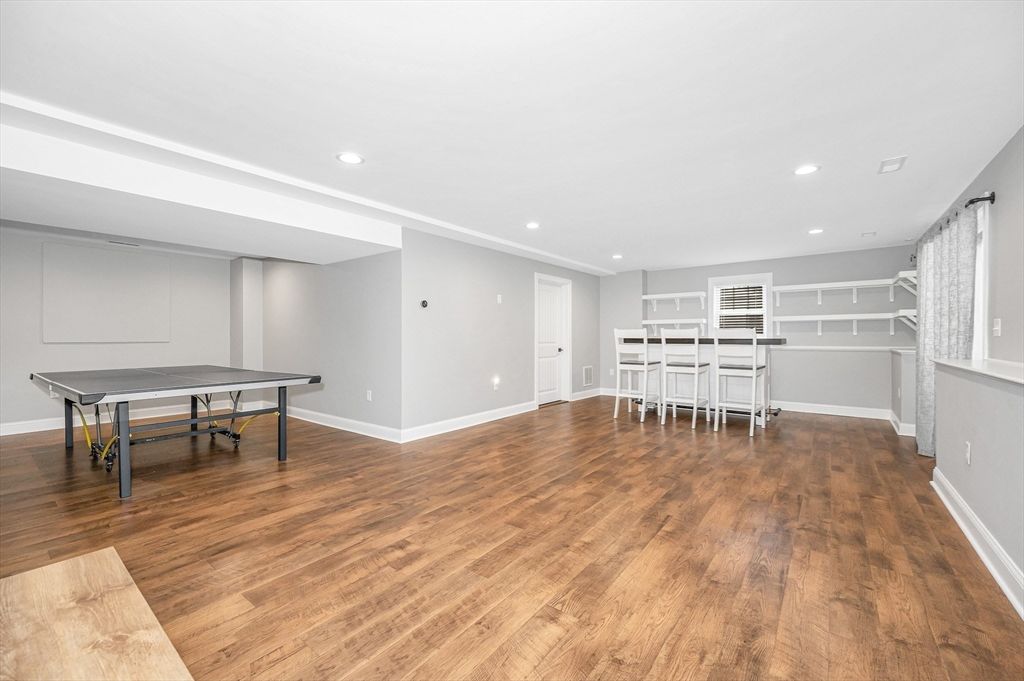 Empty room, Game Room, Interior, Recessed Lighting, Wood Texture Flooring