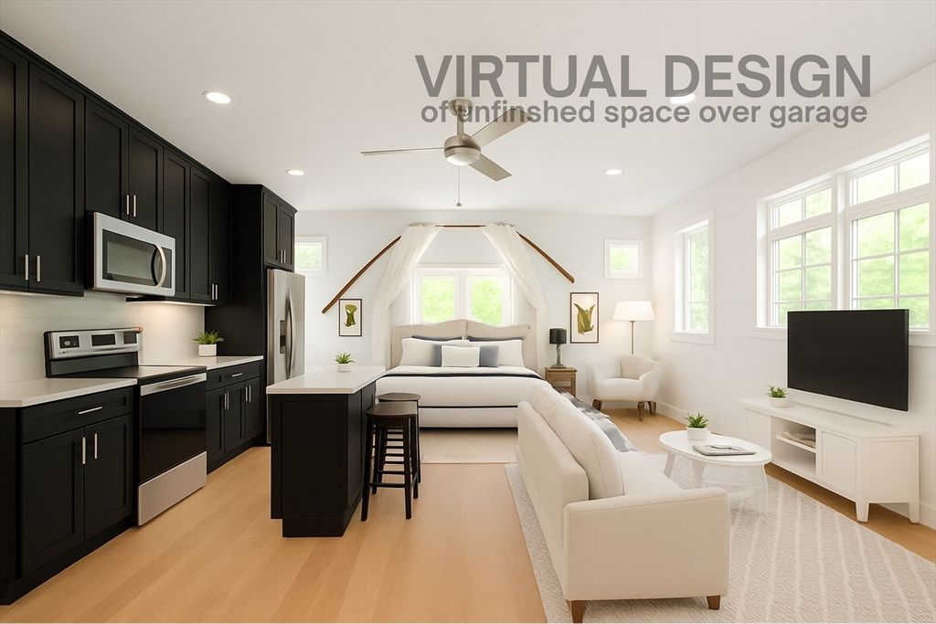 Interior, Kitchen, Living room, Recessed Lighting, Wood Texture Flooring