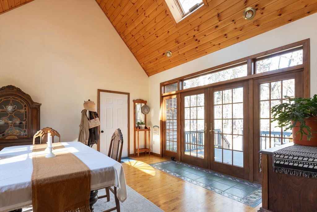 Dining room, Fireplace, Interior, Wooden Ceilings, Wood Texture Flooring