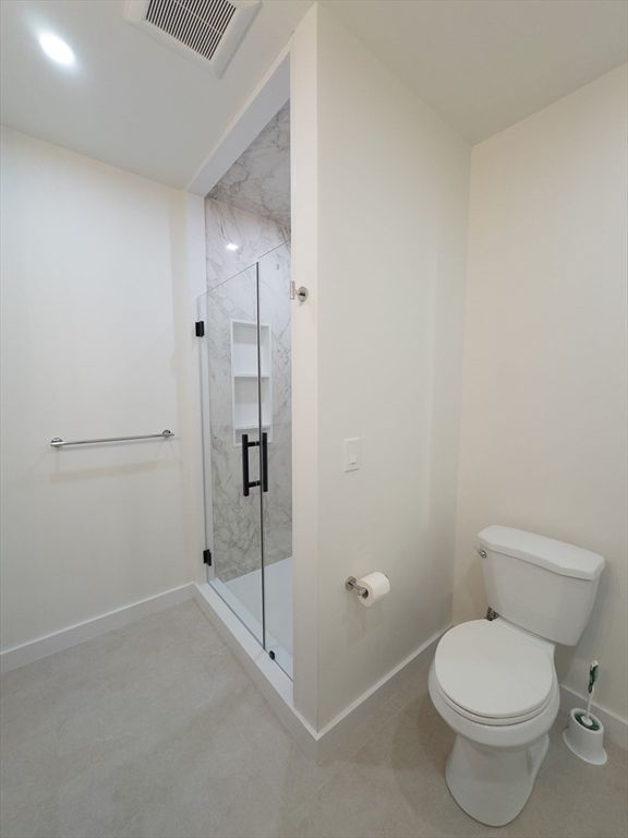 Bathroom, Glass Shower, Interior, Marble Walls, Recessed Lighting