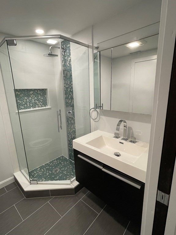 Bathroom, Glass Shower, Interior, Recessed Lighting