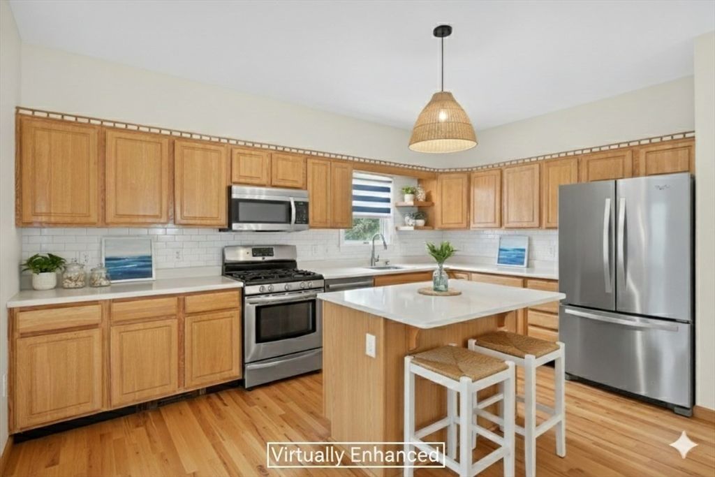 Interior, Kitchen, Pendant Lights, Stainless Steel Appliances, Wood Texture Flooring