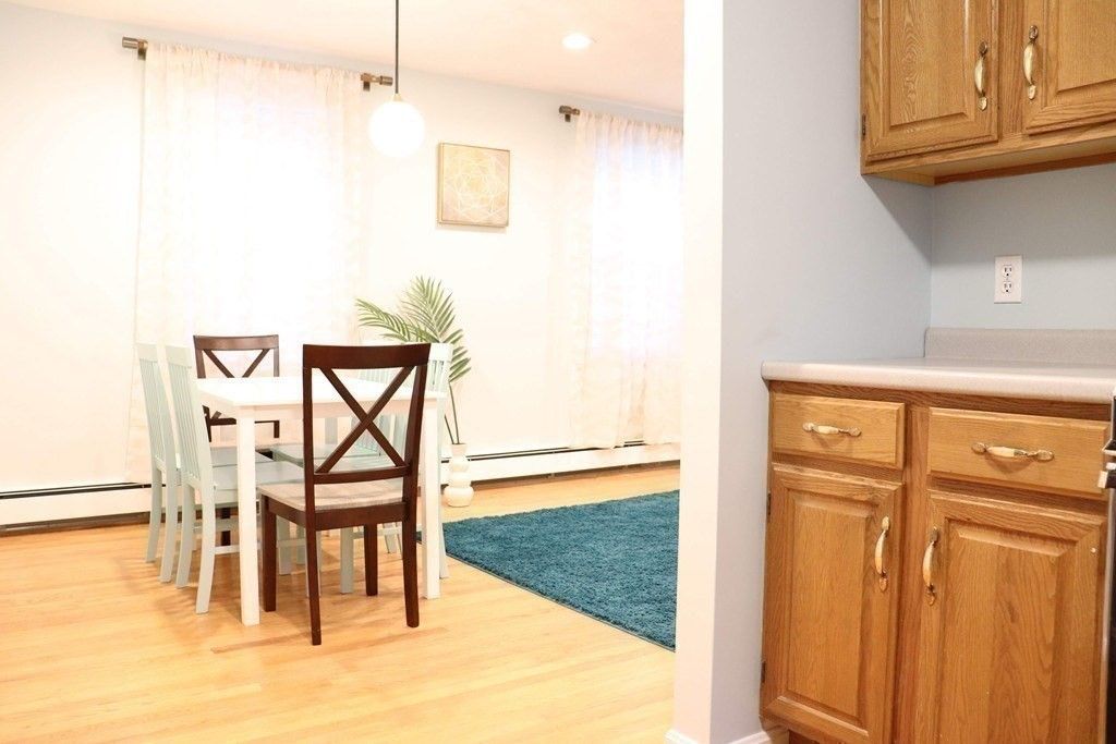 Dining room, Interior, Pendant Lights, Recessed Lighting, Wood Texture Flooring