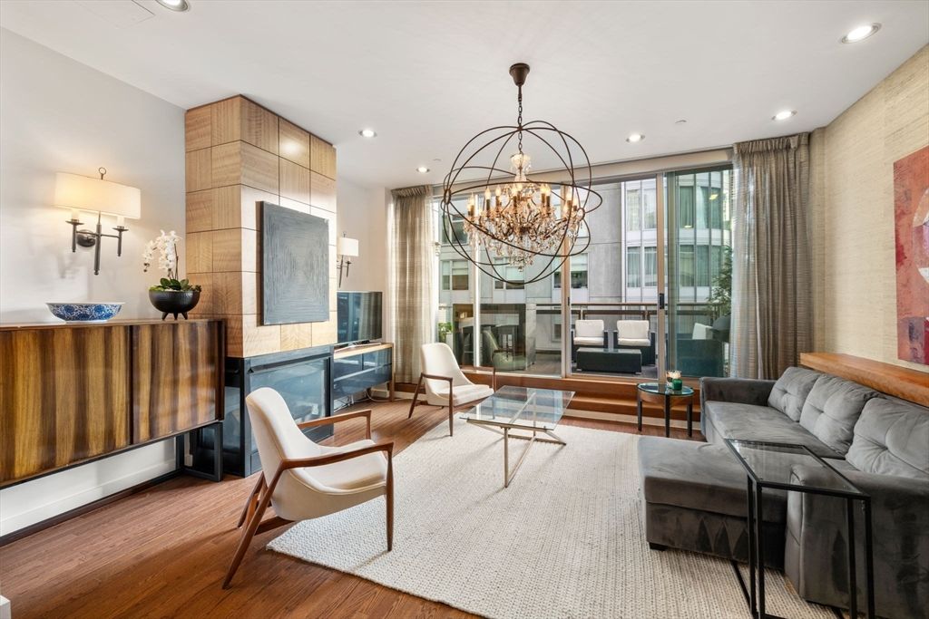 Chandelier, Interior, Living room, Recessed Lighting, Wood Texture Flooring