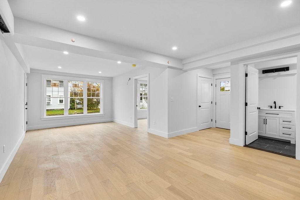 Bathroom, Empty room, Interior, Recessed Lighting, Wood Texture Flooring