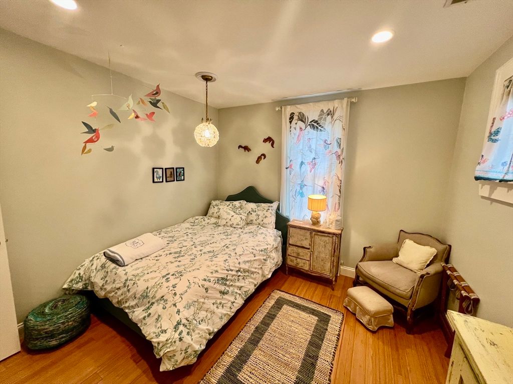 Bedroom, Interior, Pendant Lights, Recessed Lighting, Wood Texture Flooring