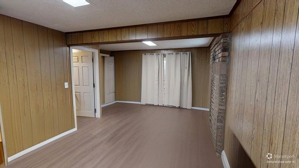 Empty room, Interior, Recessed Lighting, Wood Texture Flooring, Wooden Walls