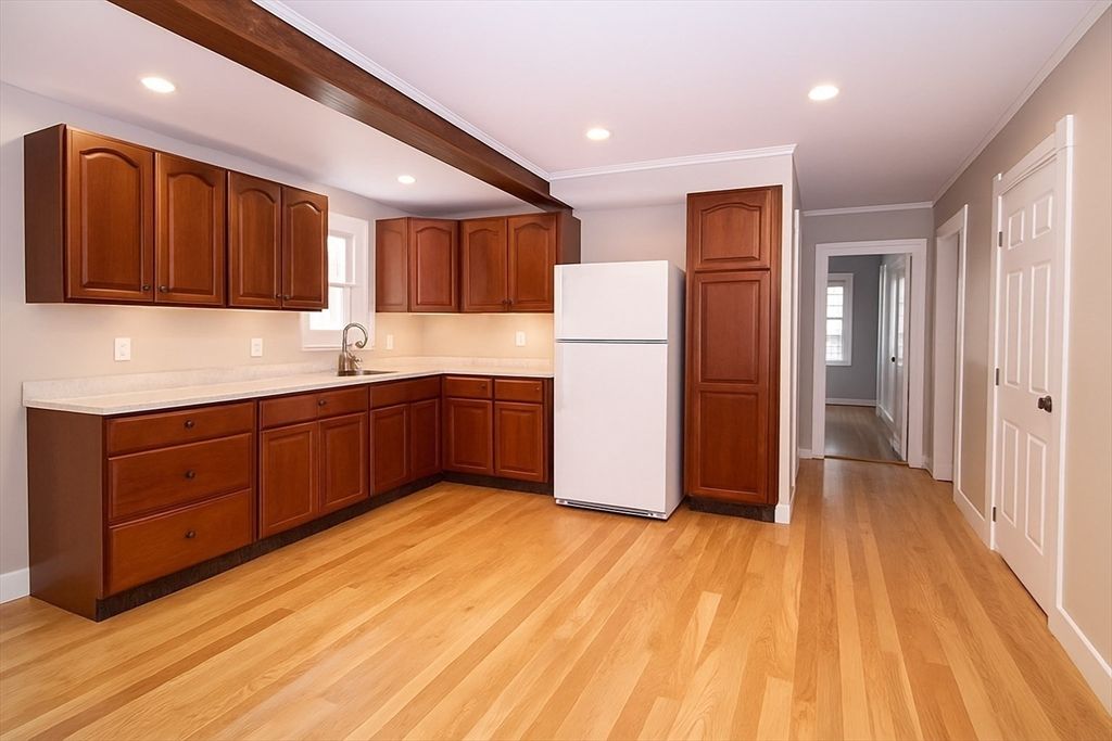 Interior, Kitchen, Recessed Lighting, Wooden Beams, Wood Texture Flooring