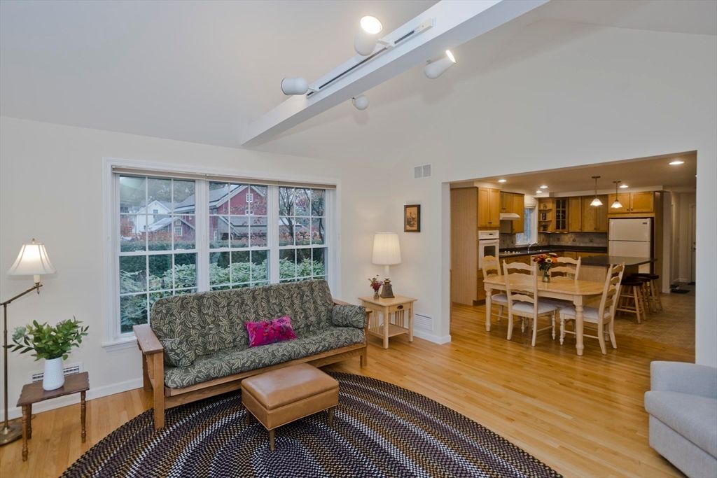 Dining room, Interior, Kitchen, Living room, Pendant Lights, Recessed Lighting, Stainless Steel Appliances, Wood Texture Flooring