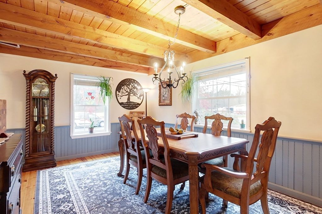Chandelier, Dining room, Interior, Wooden Beams, Wooden Ceilings, Wood Texture Flooring