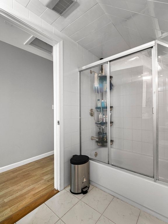 Bathroom, Glass Shower, Interior, Wood Texture Flooring