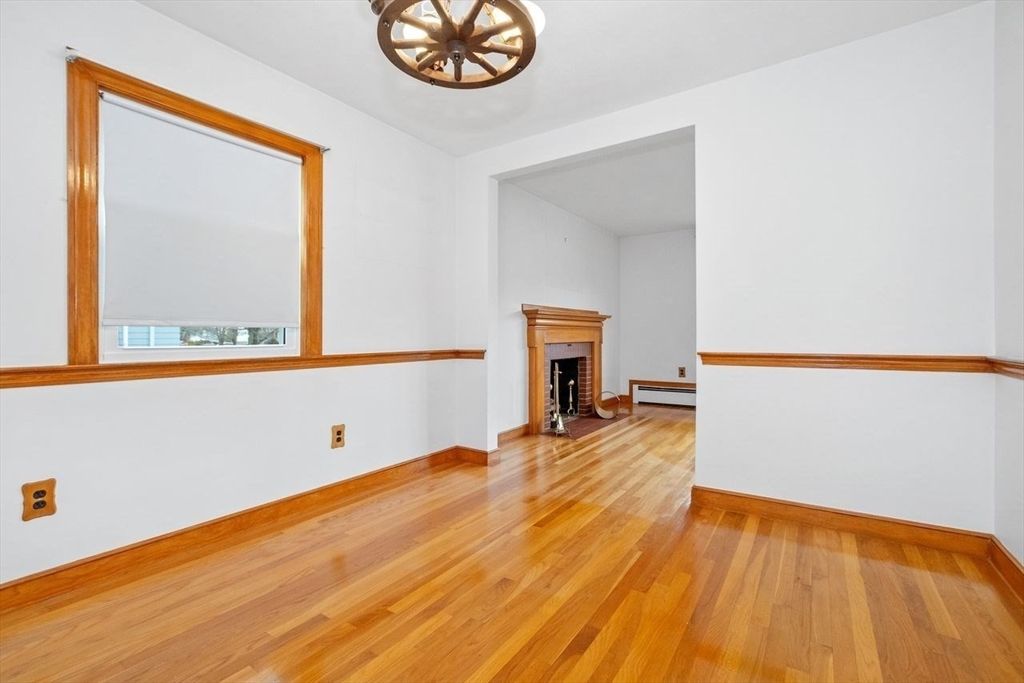 Chandelier, Empty room, Fireplace, Interior, Wood Texture Flooring
