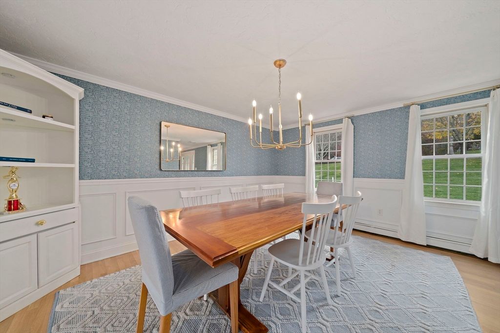 Dining room, Interior, Pendant Lights, Wood Texture Flooring