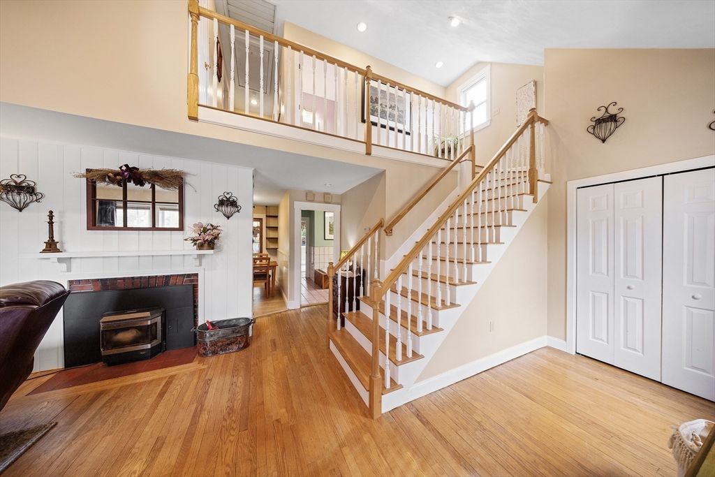 Fireplace, Interior, Recessed Lighting, Wood Texture Flooring