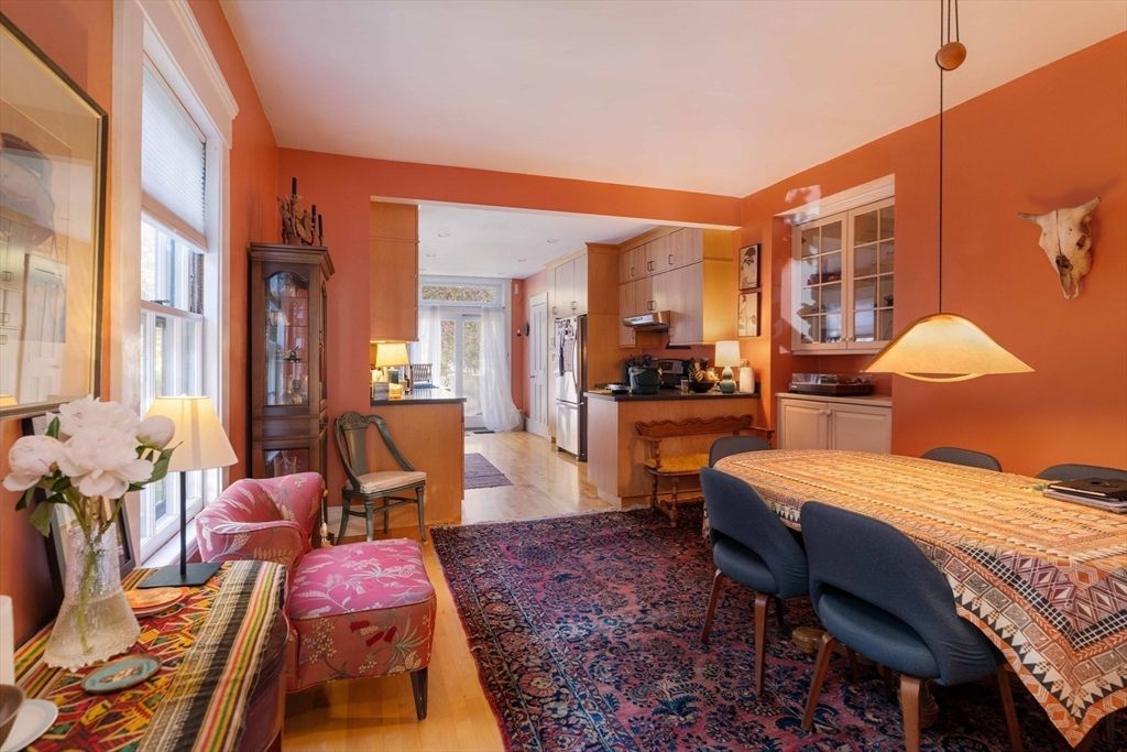 Dining room, Interior, Kitchen, Pendant Lights, Stainless Steel Appliances, Wood Texture Flooring