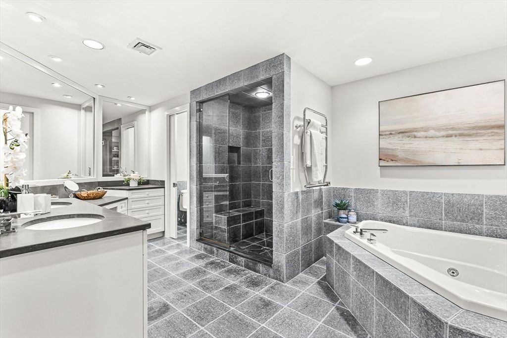 Bathroom, Dual Sink Vanities, Glass Shower, Interior, Recessed Lighting