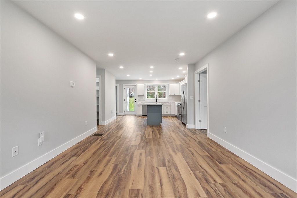 Empty room, Interior, Kitchen, Recessed Lighting, Wood Texture Flooring