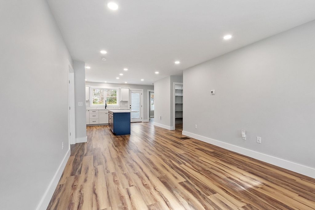 Empty room, Interior, Kitchen, Recessed Lighting, Wood Texture Flooring