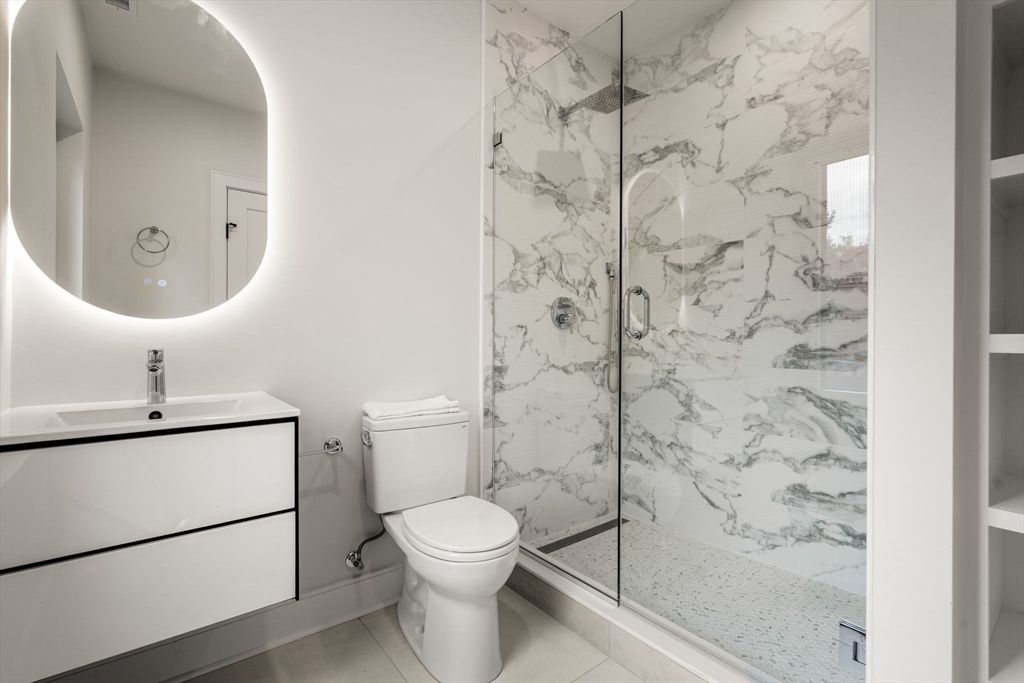 Bathroom, Glass Shower, Interior, Marble Walls