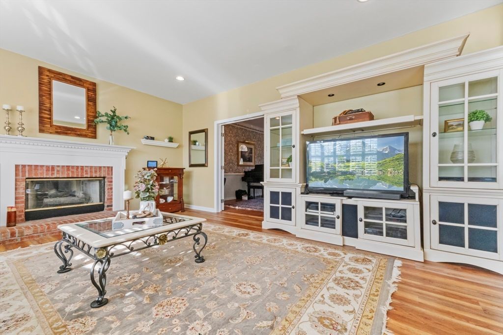 Fireplace, Interior, Recessed Lighting, Wood Texture Flooring