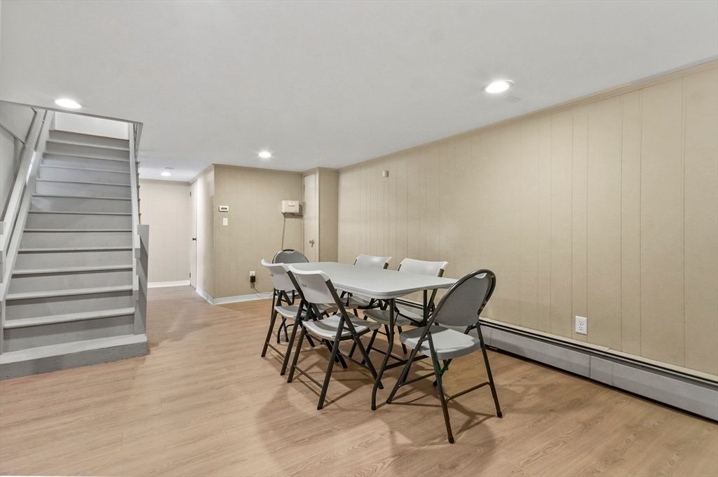 Dining room, Interior, Recessed Lighting, Wood Texture Flooring