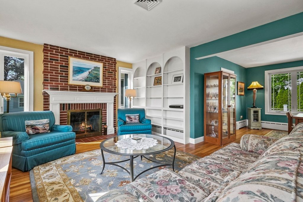 Fireplace, Interior, Living room, Stone Walls, Wood Texture Flooring