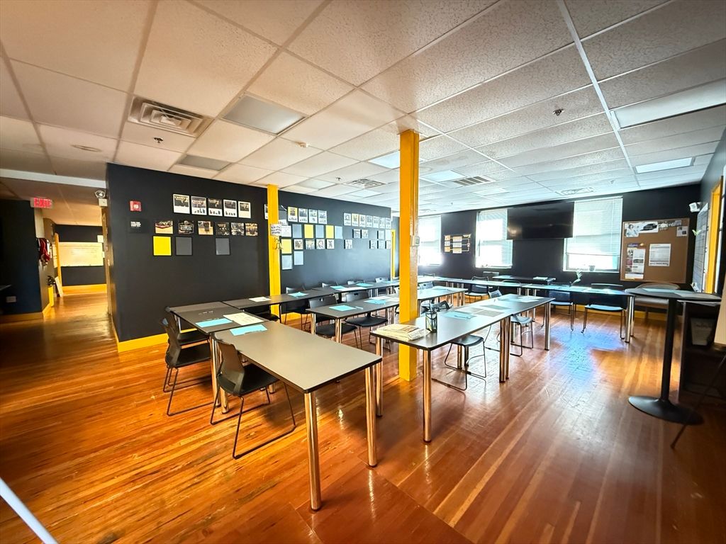 Dining room, Interior, Pendant Lights, Wood Texture Flooring