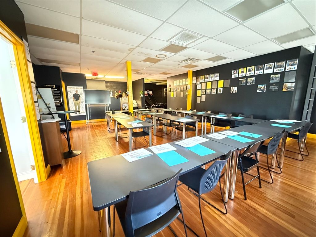 Dining room, Game Room, Interior, Pendant Lights, Recessed Lighting, Wood Texture Flooring