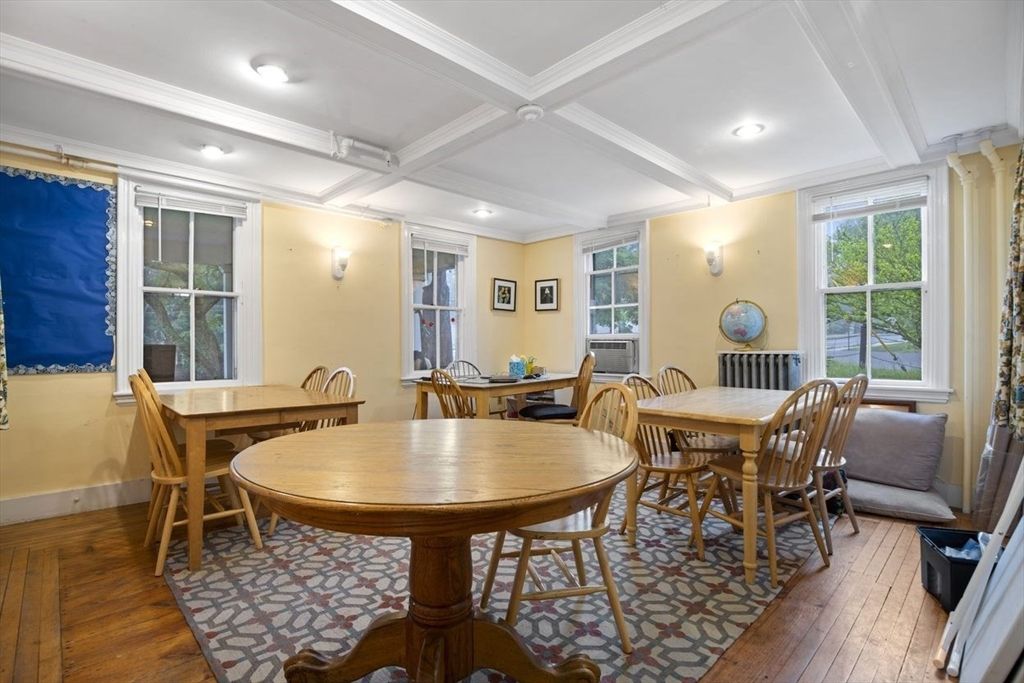 Dining room, Interior, Recessed Lighting, Wood Texture Flooring