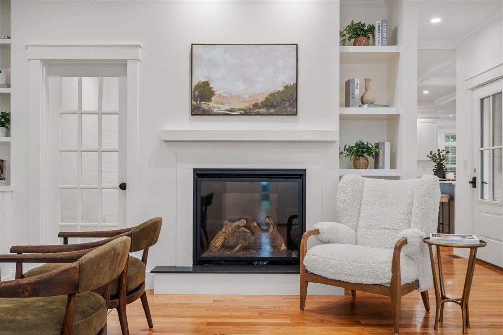 Fireplace, Interior, Recessed Lighting, Wood Texture Flooring