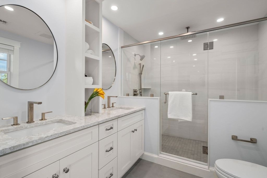 Bathroom, Dual Sink Vanities, Glass Shower, Interior, Recessed Lighting