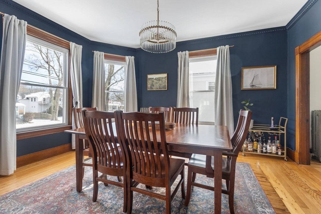 Dining room, Interior, Pendant Lights, Wood Texture Flooring