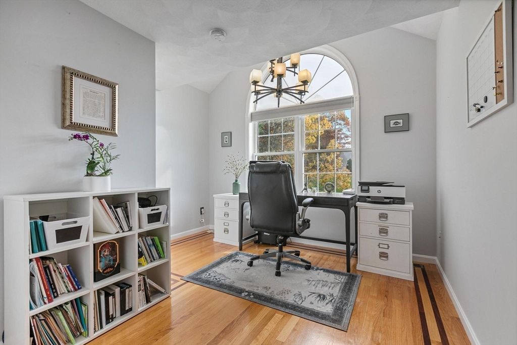 Chandelier, Home Office, Interior, Wood Texture Flooring