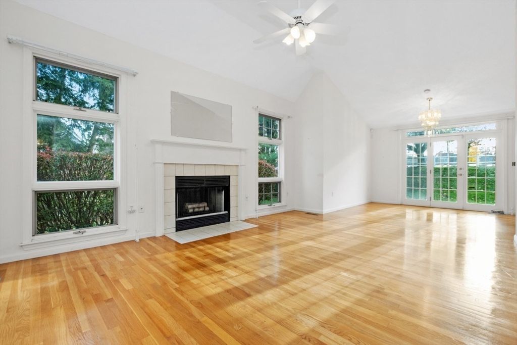 Chandelier, Empty room, Fireplace, Interior, Wood Texture Flooring