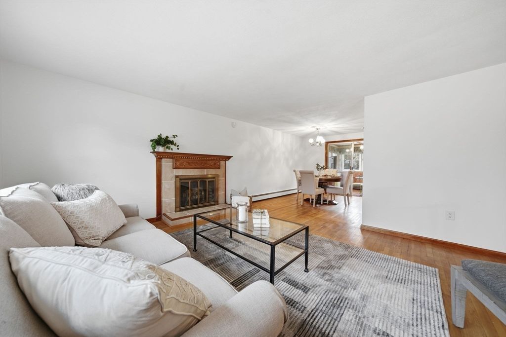Chandelier, Dining room, Fireplace, Interior, Living room, Wood Texture Flooring