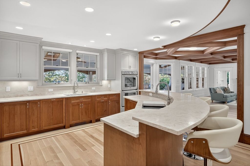 Interior, Kitchen, Recessed Lighting, Stainless Steel Appliances, Wooden Beams, Wood Texture Flooring