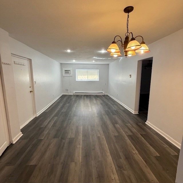Chandelier, Empty room, Interior, Recessed Lighting, Wood Texture Flooring