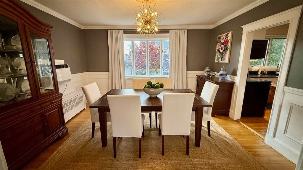 Dining room, Interior, Pendant Lights, Wood Texture Flooring