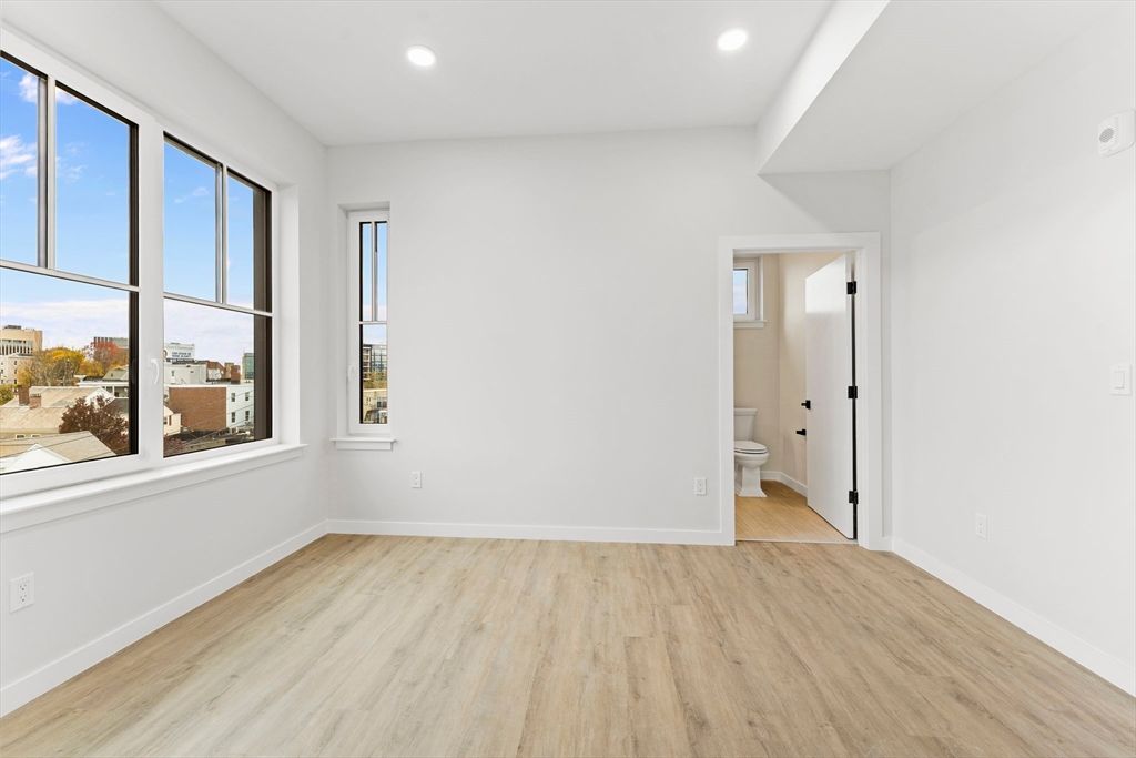 Bathroom, Empty room, Interior, Recessed Lighting, Wood Texture Flooring