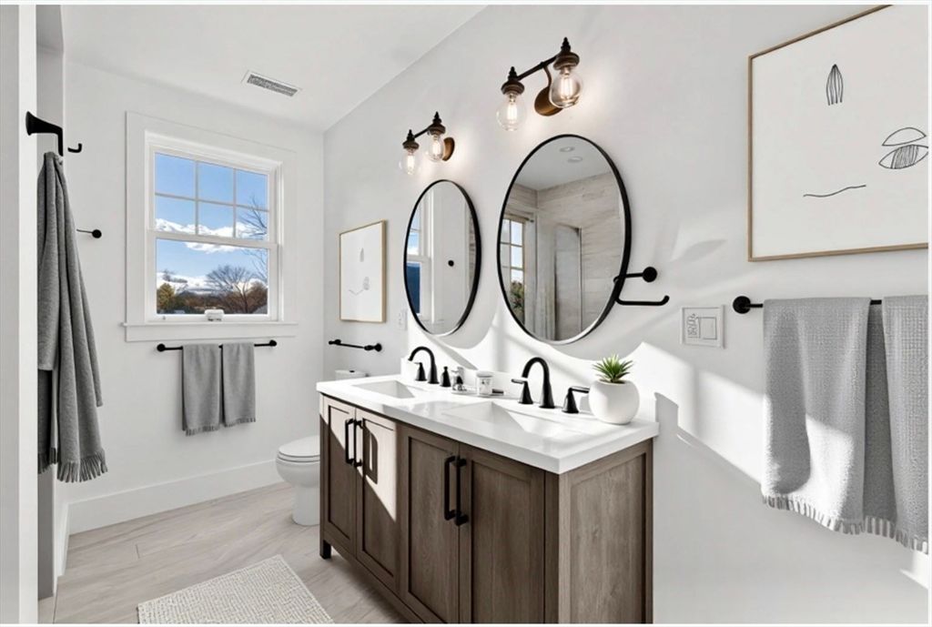 Bathroom, Dual Sink Vanities, Interior, Wood Texture Flooring