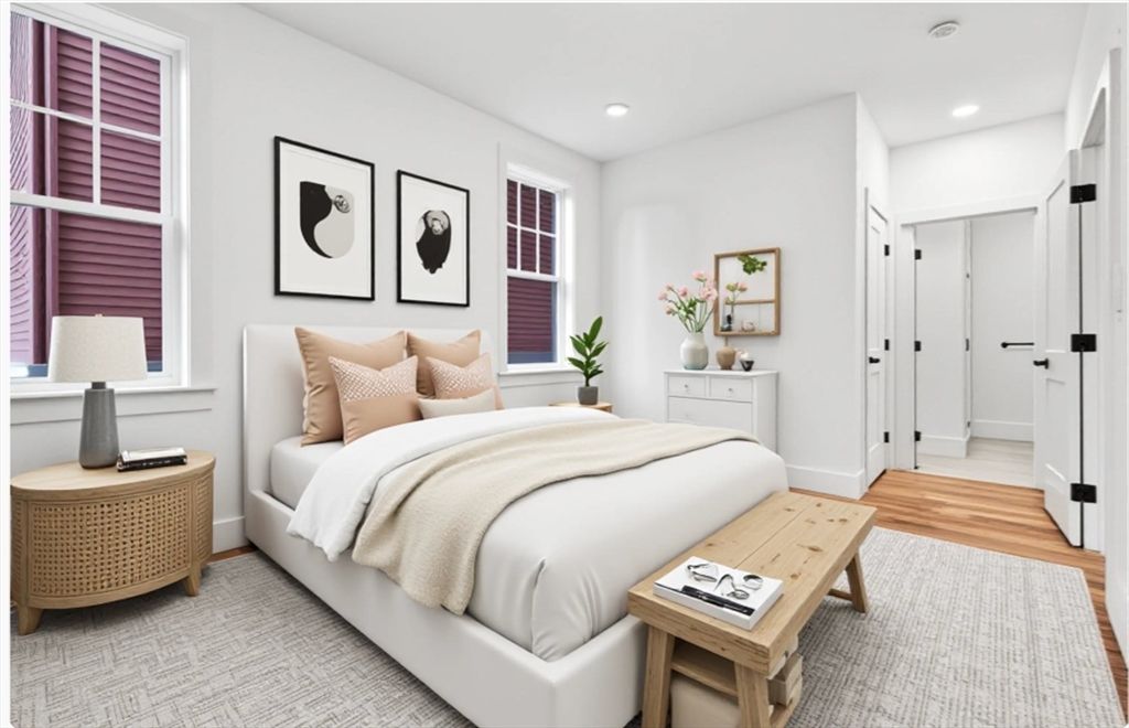 Bedroom, Interior, Recessed Lighting, Wood Texture Flooring