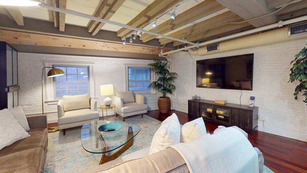 Interior, Living room, Stone Walls, Wood Texture Flooring