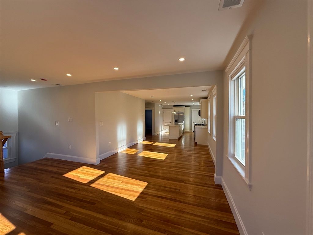 Empty room, Interior, Kitchen, Recessed Lighting, Wood Texture Flooring