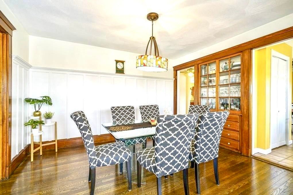 Dining room, Interior, Pendant Lights, Wood Texture Flooring