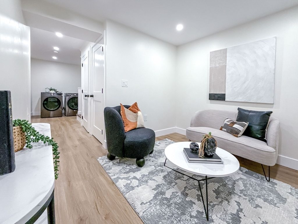 Interior, Living room, Recessed Lighting, Washer, Wood Texture Flooring