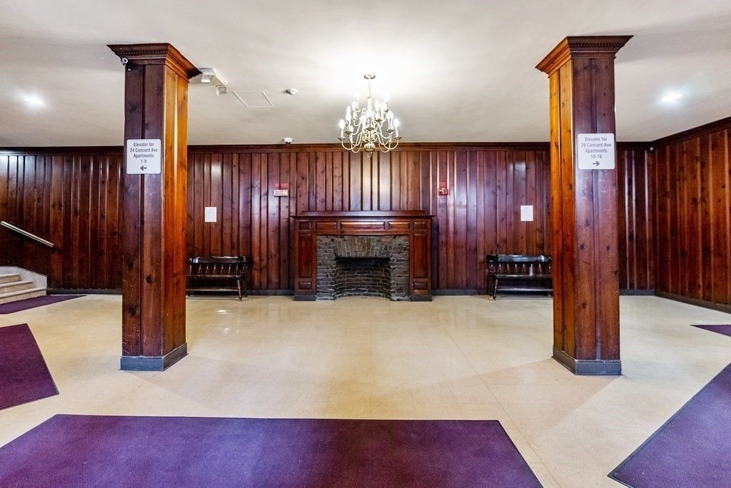 Chandelier, Fireplace, Interior, Recessed Lighting, Wooden Walls
